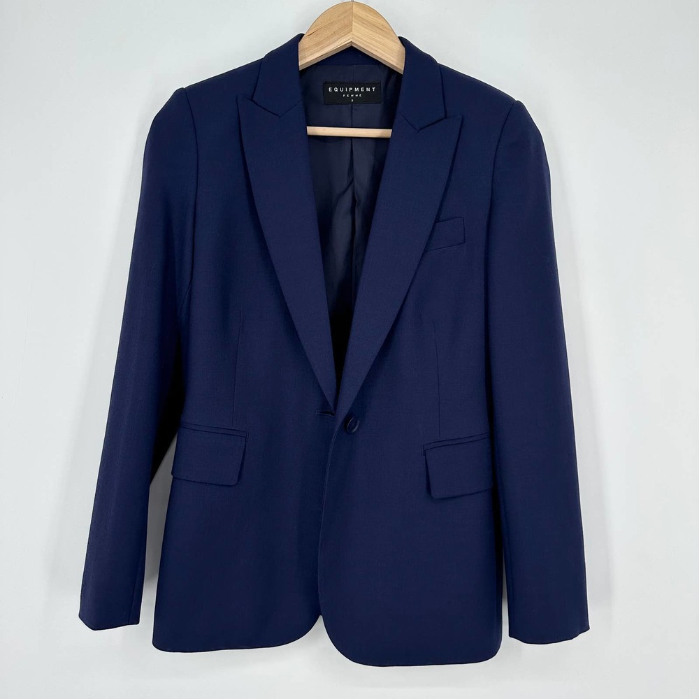 Equipment Anais Blazer Wool Blend Single Button Suit Jacket, Navy Blue - Picture 5 of 16
